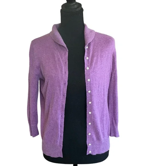 Vintage Worthington Purple Angora Cotton Blend Pearl Button Cardigan Sweater M - Picture 1 of 4